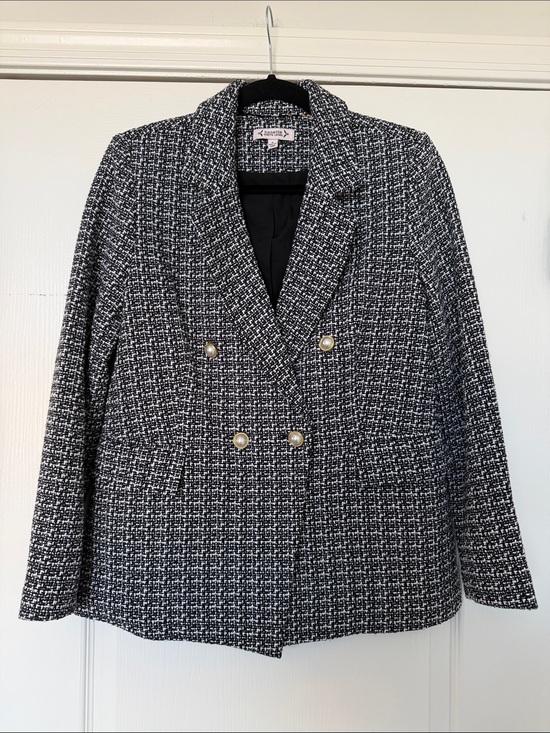 Nanette Lepore Jackets & Blazers - Nannette Black and White Tweed Double-Breasted Blazer in size 8